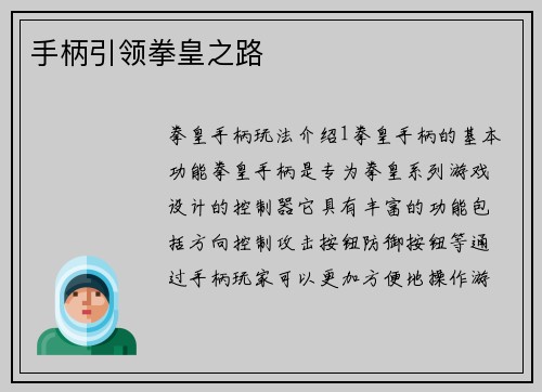 手柄引领拳皇之路